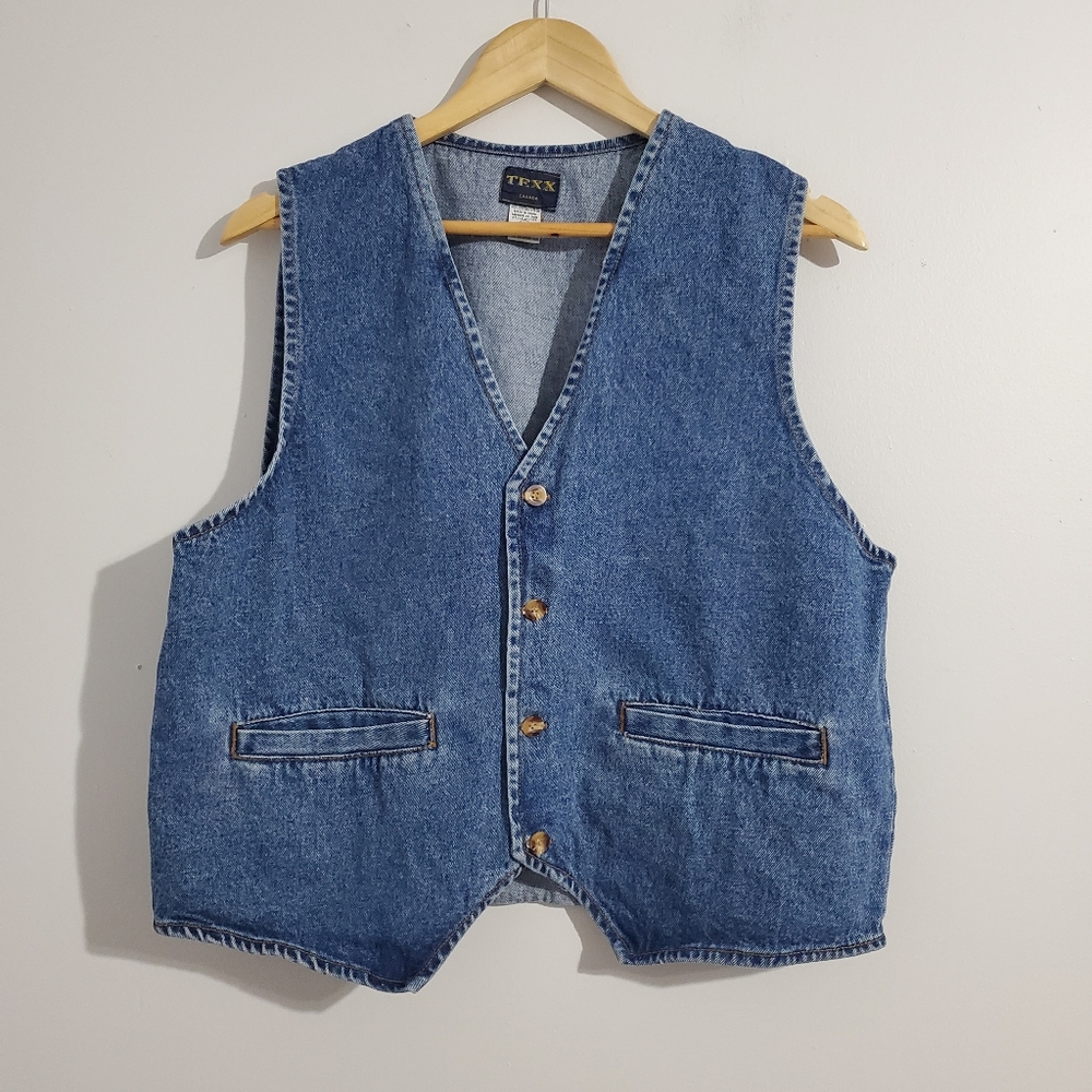 Vintage 90s Denim Button-down Cotton Vest Size L